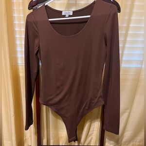 Long Sleeve Scoop Neck Brown Bodysuit